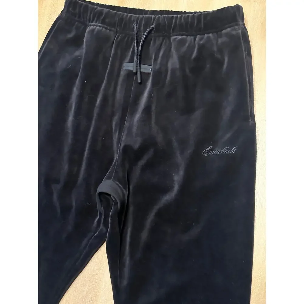 Fear of God ESSENTIALS‎ Vintage Black Velour Flare Sweatpants BLACK Sz 12